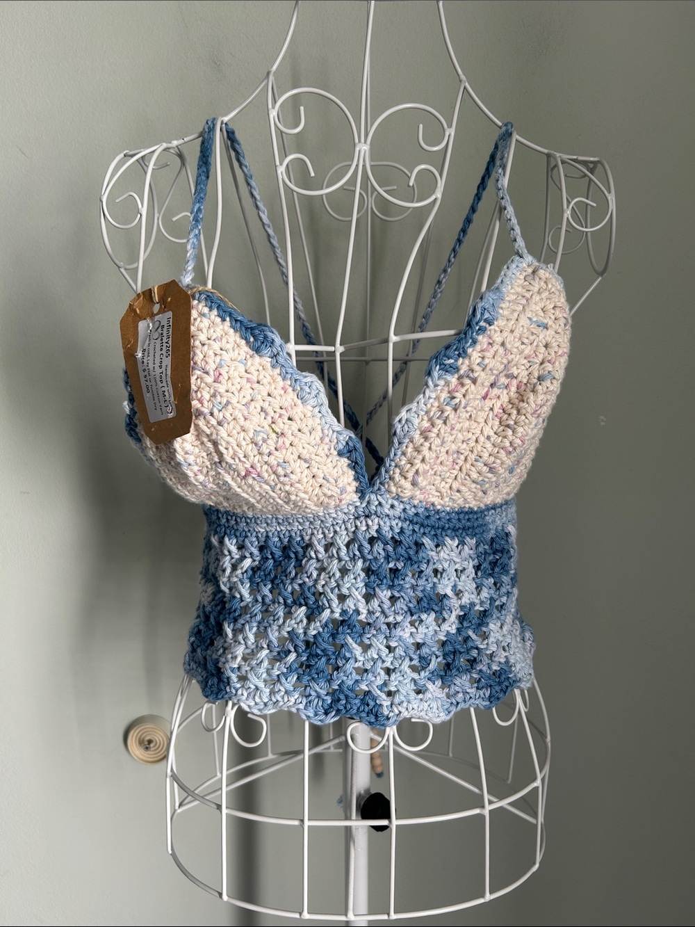 NFINITY Handcrafted Crochet Camisole in Cream & Light Blue
